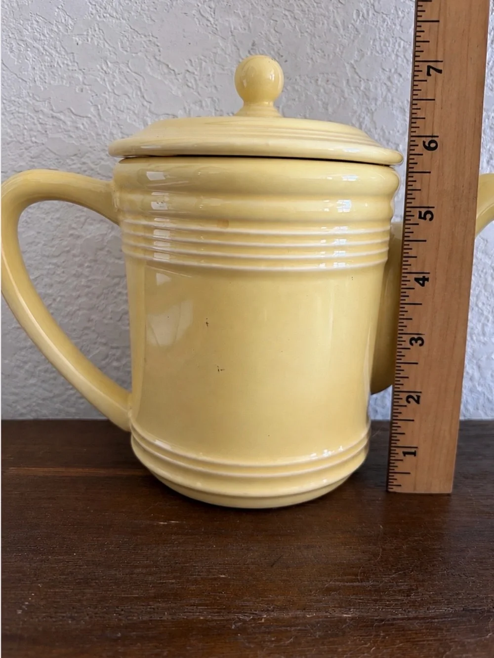 Vintage Cooks Club Yellow Ribbed Ceramic Coffeepot / Teapot with Lid